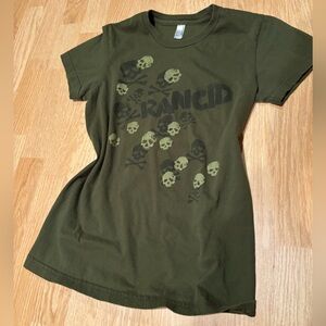 American Apparel Y2K Skull Graphic Tee Olive Green Rancid